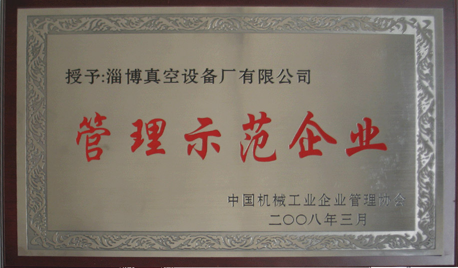 2008年3月，公司被中國(guó)機(jī)械工業(yè)企業(yè)管理協(xié)會(huì)授予“管理示范企業(yè)”